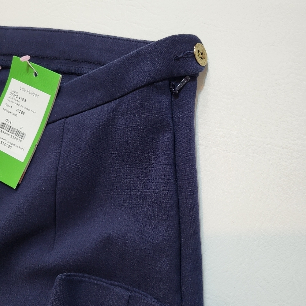Lilly Pulitzer  Allesia Stretch Dinner Pants Midnight Navy Side Zipper Sz 8 NWT - Picture 6 of 8